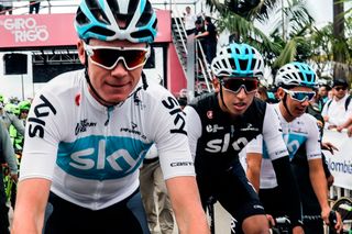 Chris Froome with teammates Egan Bernal and Sebastian Henao during the Giro de Rigo