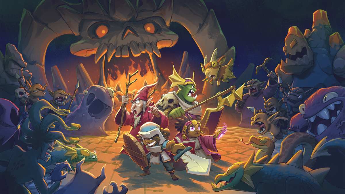 Desktop Dungeons Rewind key art showing off four heroes