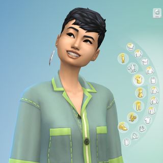 The Sims 4 Sim wears masculine clothes