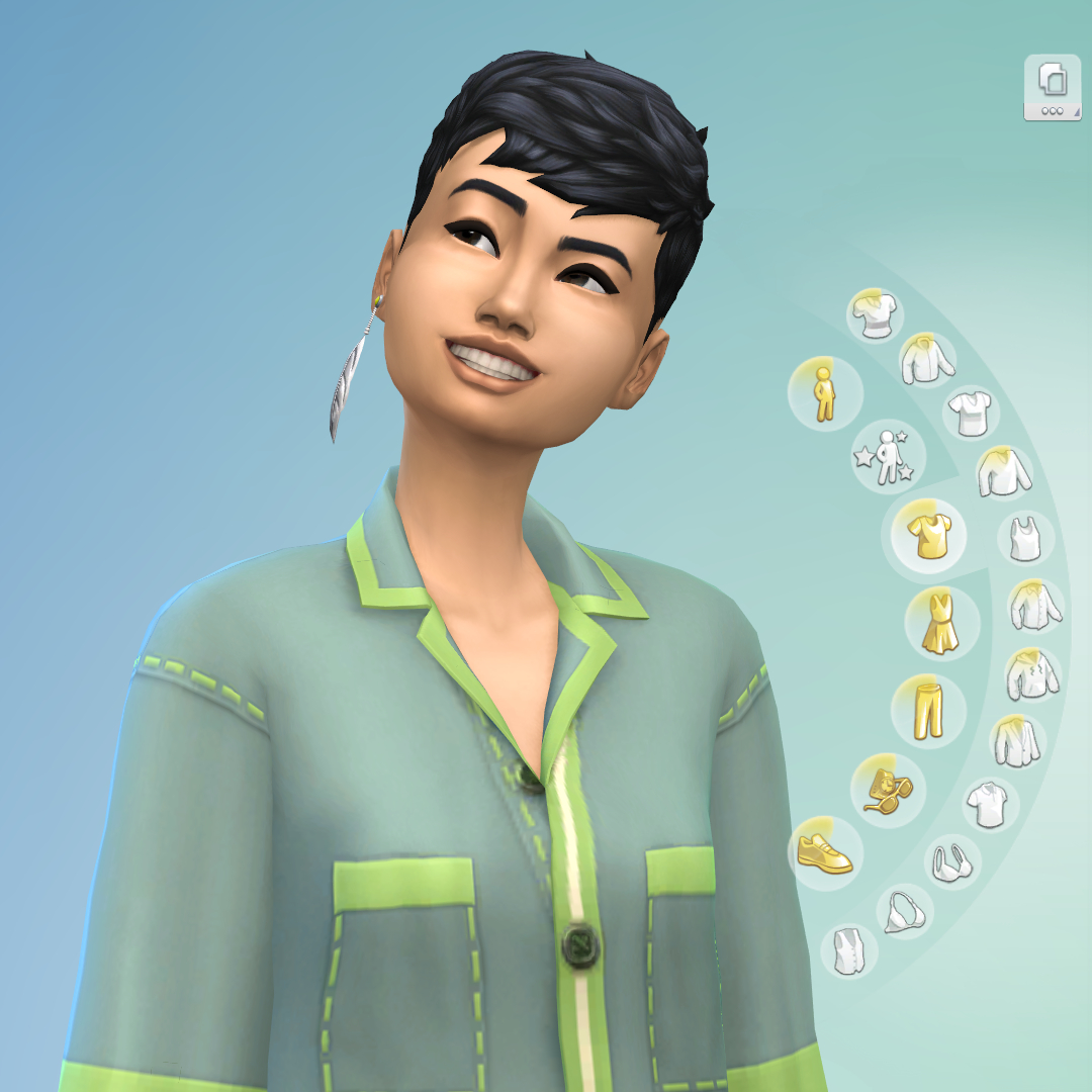 The Sims 4 Sim wears masculine clothes