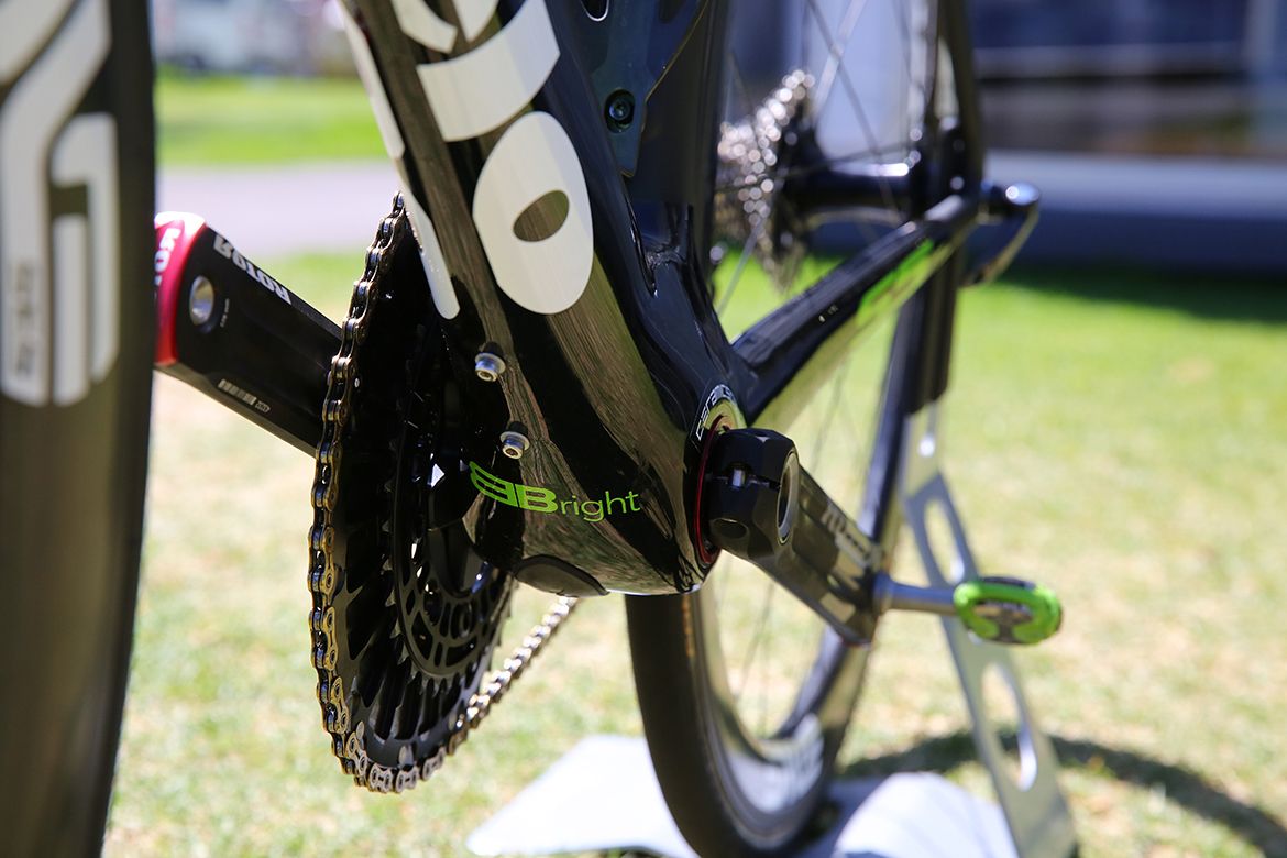 Team Dimension Data's Cervelo S5 uses an extended bottom bracket shell (BBRight)