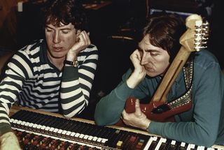 Recording engineer Jeremy Smith (left) and Allan Holdsworth at the Music Grinder Recording Studio in Hollywood, CA, 1983, during the recording of the Road Games album, photo courtesy of Eddie Coralnick.