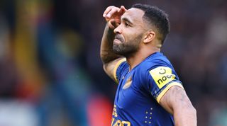 Callum Wilson of Newcastle United celebrates after scoring his team's second goal during the Premier League match between Leeds United and Newcastle United at Elland Road on May 13, 2023 in Leeds, England.