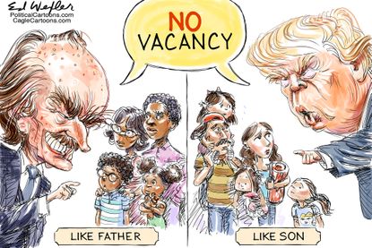 Political Cartoon U.S. Trump Immigration border wall