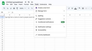 A screenshot of the 'new form' option in Google Sheets