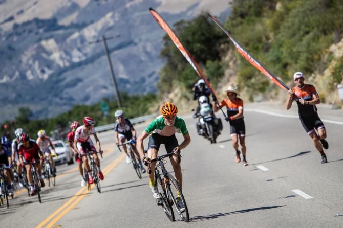 Will Routley (Optum) goes for the final KOM points of the day