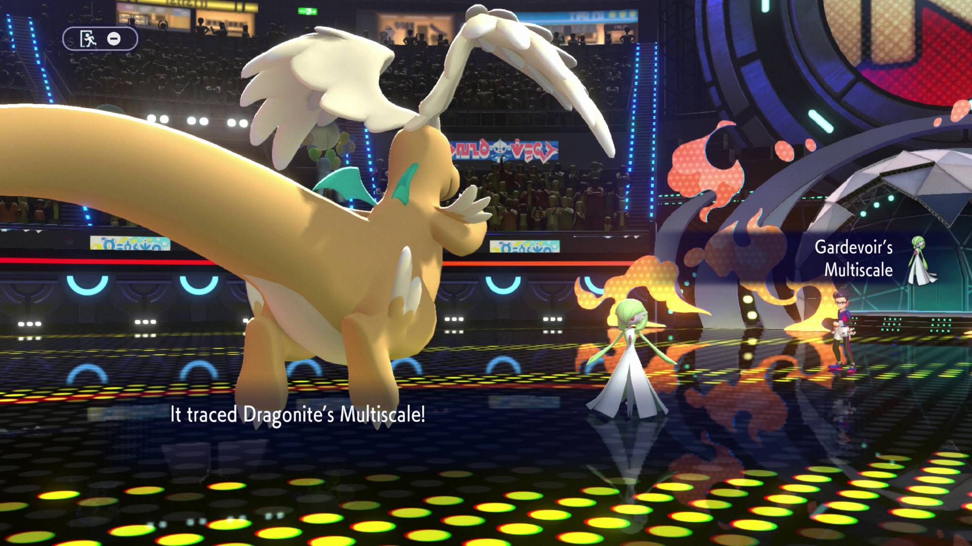 Mega Dragonite fights Gardevoir in Pokemon Champions.