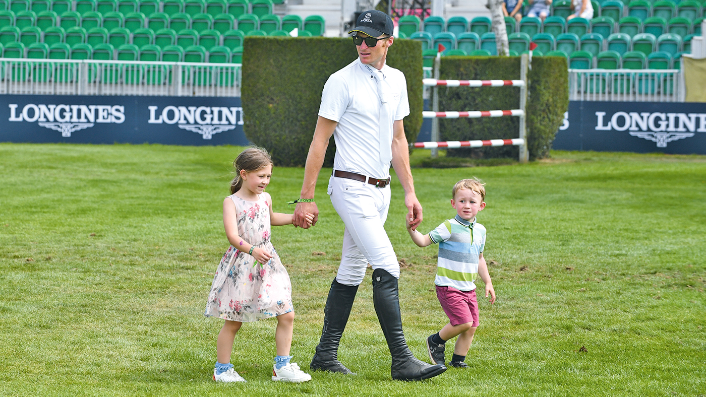 William Whitaker walking the course at Hickstead with Oliver and Isabella.