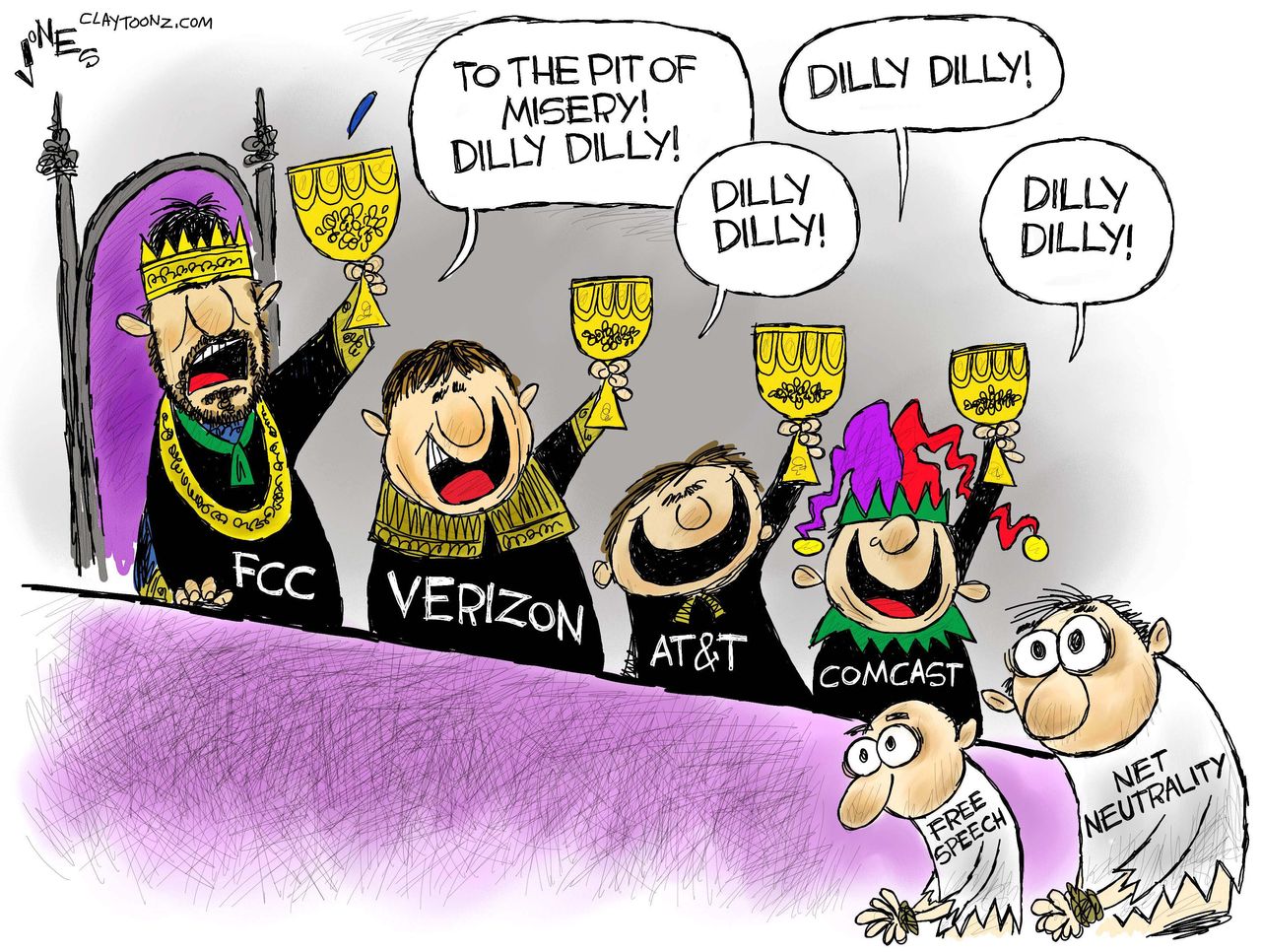 Political cartoon U.S. Net Neutrality FCC Verizon at&amp;amp;amp;t Comcast