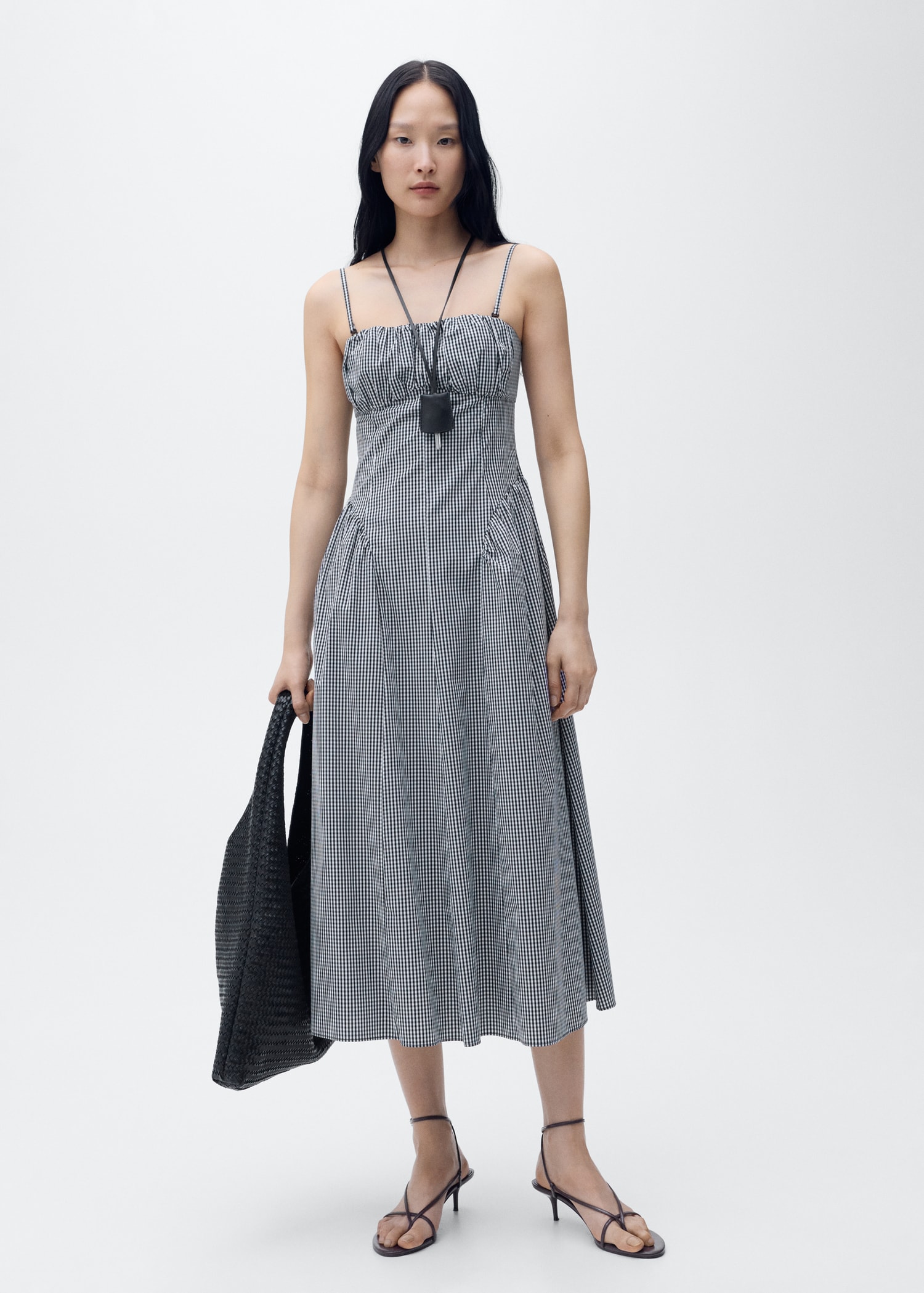 MANGO, Gingham Print Midi-Dress