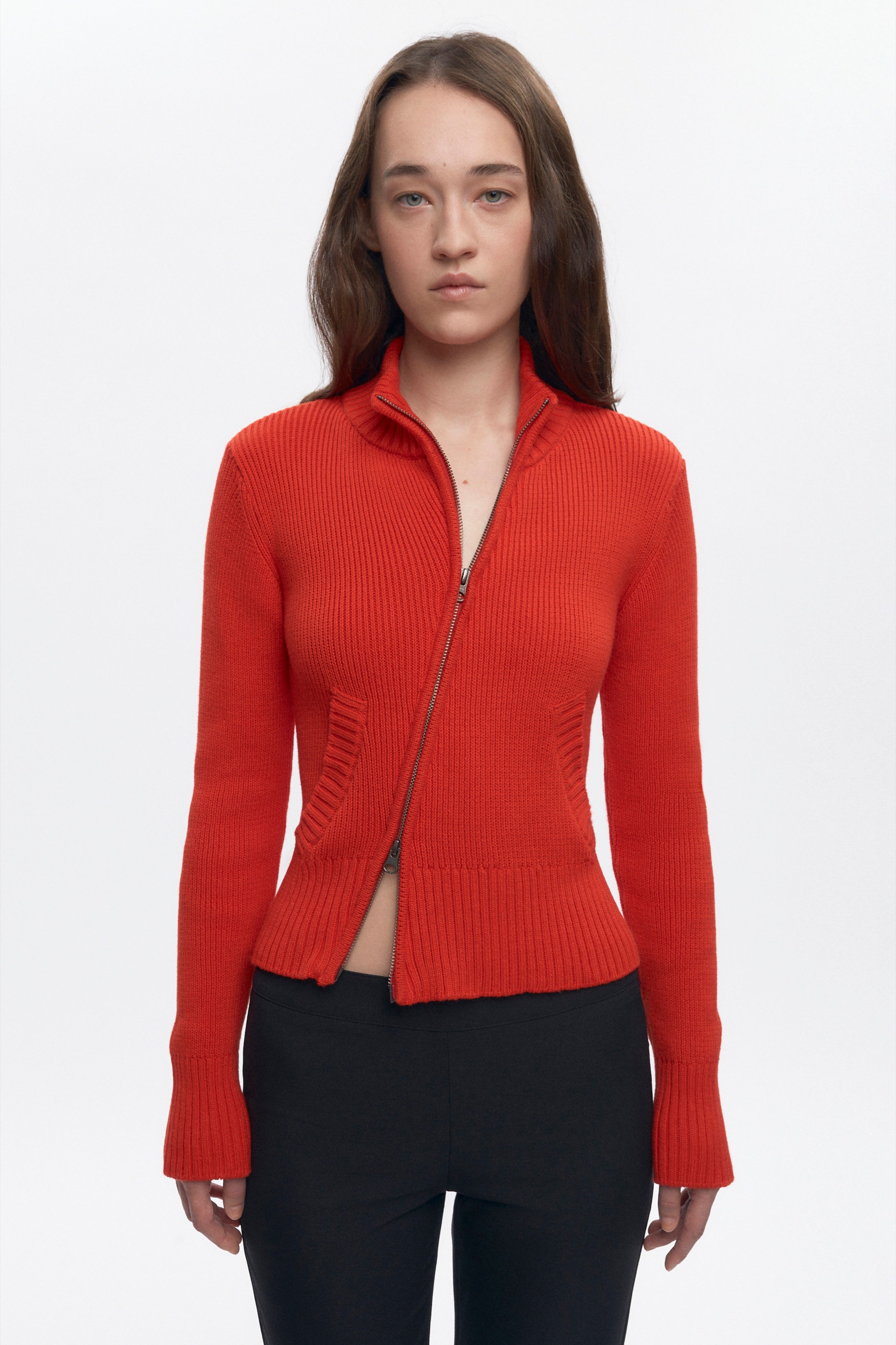 Women&amp;amp;apos;s Asymmetric Zip Sweater in Fiery Red
