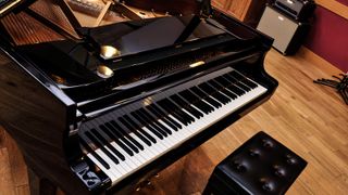 Grand piano in a recording studio