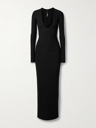 Soft Lounge Long Deep Plunge Dress - Onyx