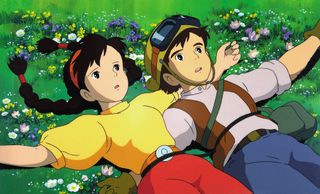 Scene of Pazu and Sheeta in Studio Ghibli's Castle in the Sky