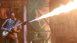Dave performs with flamethrower guitar at the BRIT Awards