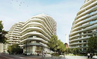 Nine Elms Vista view of white curved buildings