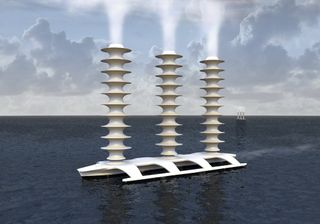Cloud seeding ships could spray ocean salt-water into the atmosphere to help create white, reflective clouds.