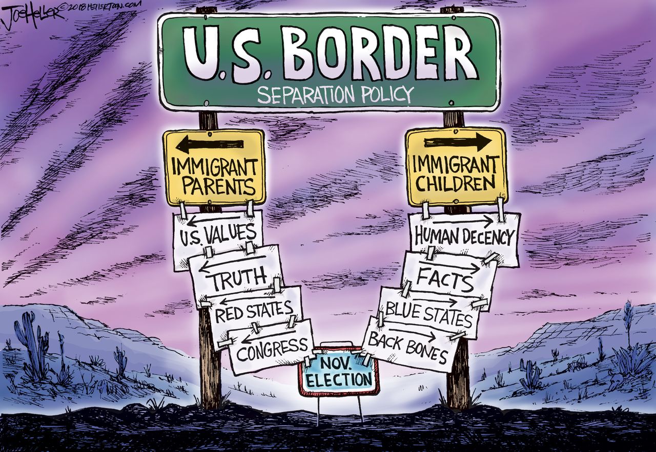 Political cartoon U.S. immigration border control separation policy November election