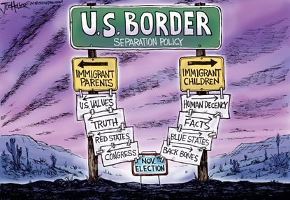 Political cartoon U.S. immigration border control separation policy November election