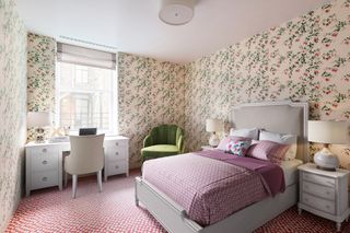 floral wallpaper in modern bedroom