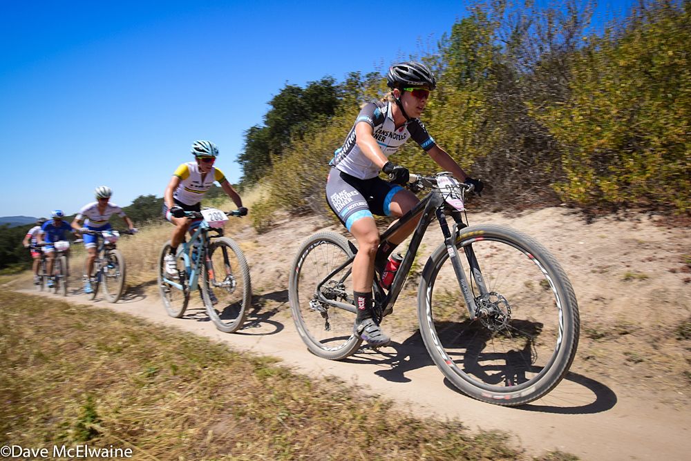 Chloe Woodruff (NoTubes Niner) was sitting in the middle of the lead group at the end of lap one