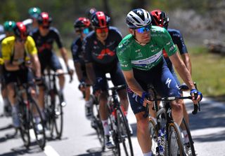 TAVIRA PORTUGAL MAY 07 Sam Bennett of Ireland and Team Deceuninck QuickStep Green Points Jersey during the 47th Volta Ao Algarve 2021 Stage 3 a 2031km stage from Faro to Tavira VoltAlgarve VAlgarve2021 on May 07 2021 in Tavira Portugal Photo by Luc ClaessenGetty Images