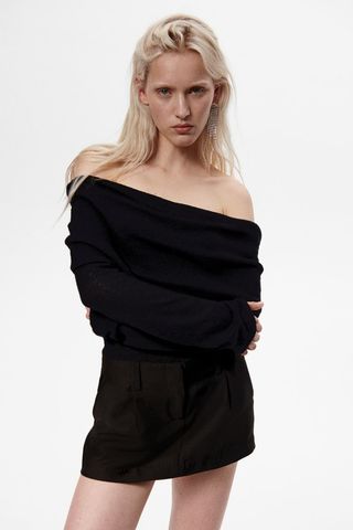 Sheer-Knit Off-The-Shoulder Sweater