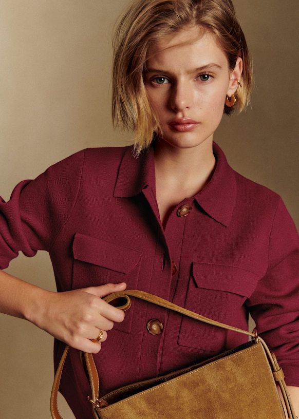 Betty Cardigan - Burgundy - Merino Wool - Sézane