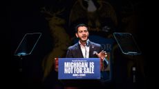 Abdul El-Sayed, Democratic Senate candidate from Michigan, speaks during a primary election night watch party in Detroit