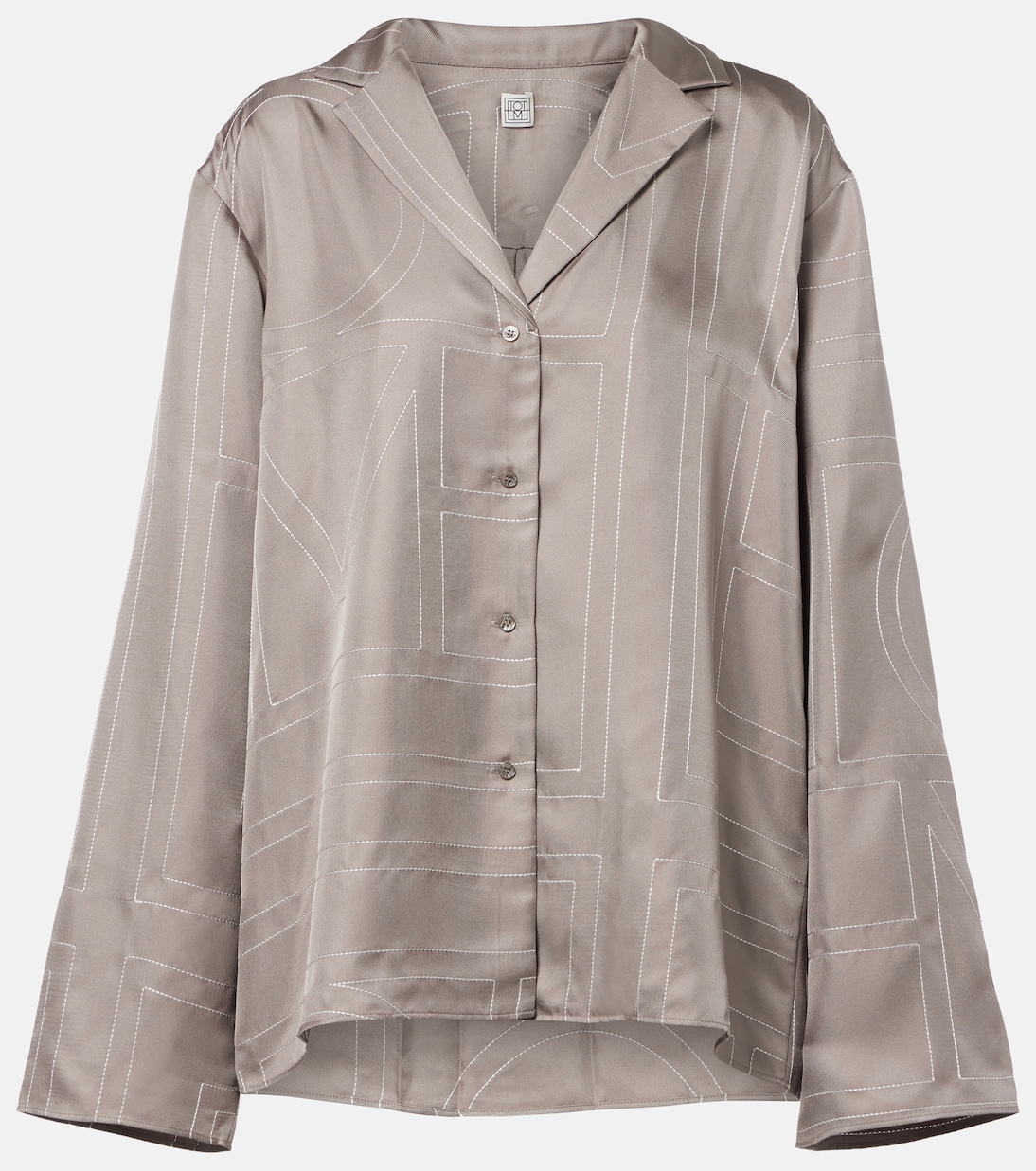 Logo Silk Twill Pajama Shirt in Grey - Toteme