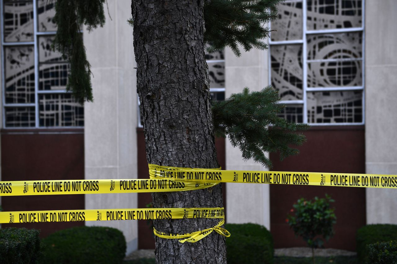 Police tape around the Tree of Life synagogue. 