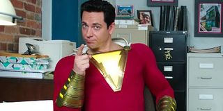 Shazam Zachary Levi points in costume DC Warner Bros.