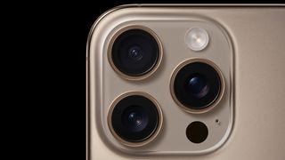 Apple iPhone 16 Pro camera cluster close up on black background