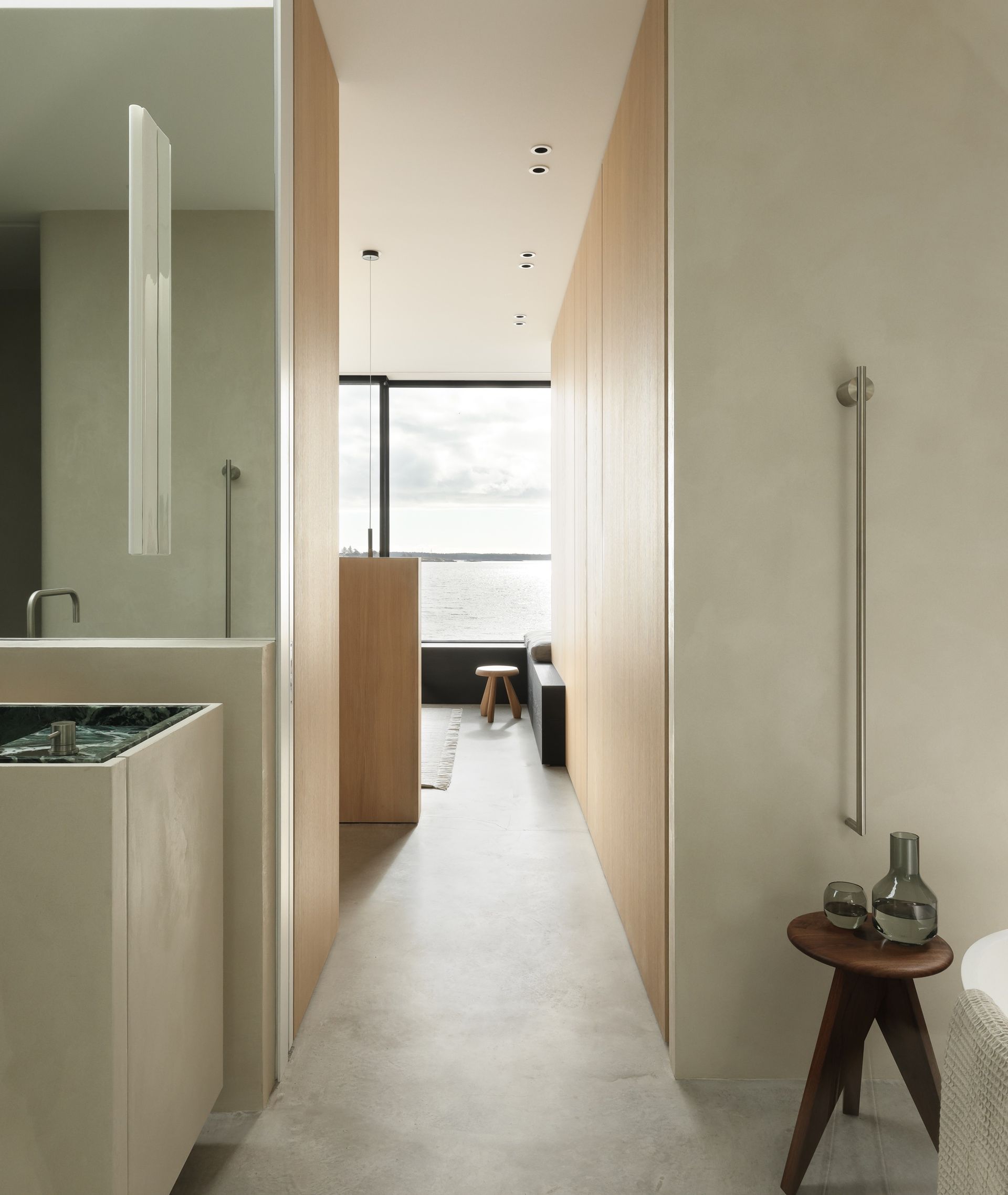 neutral bathroom with sea view