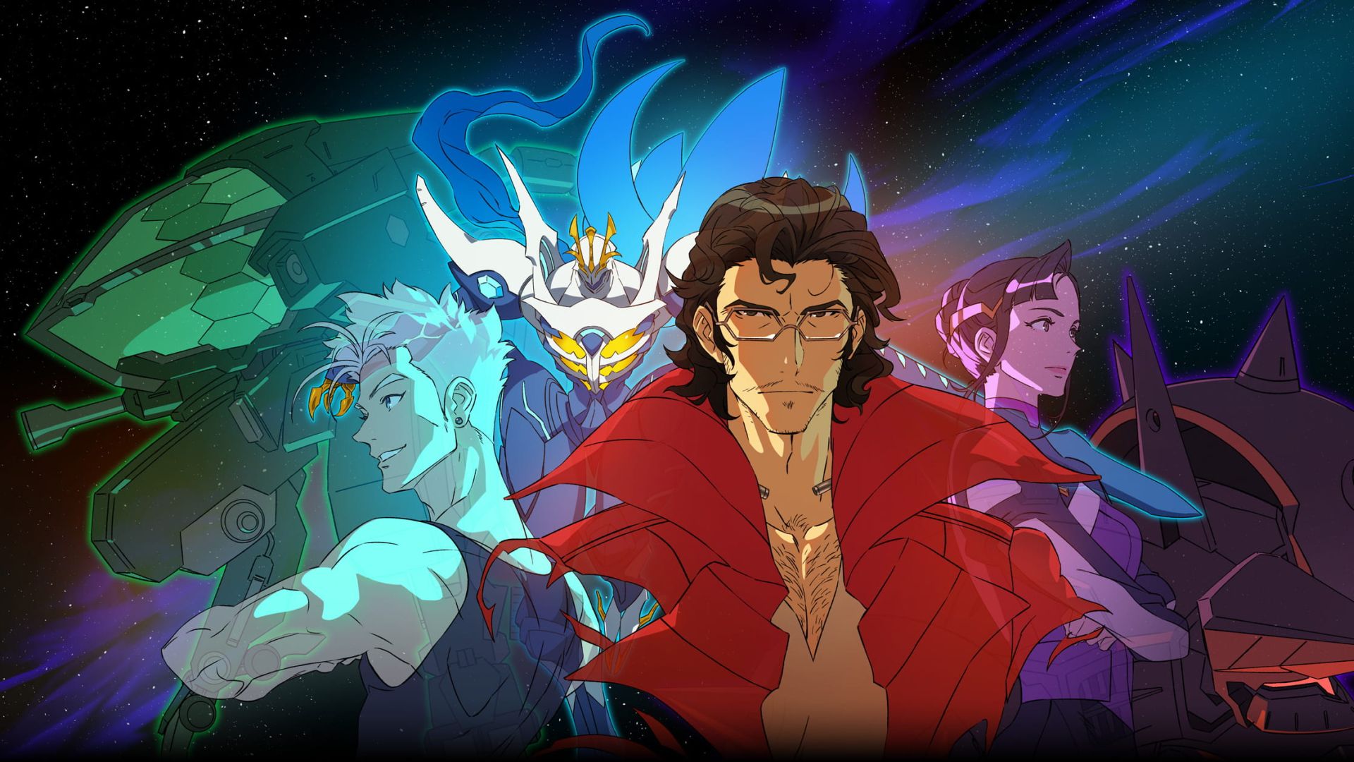 Characters against a space backdrop.