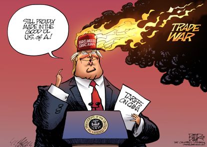 Political cartoon U.S. Trump China tariffs trade war MAGA