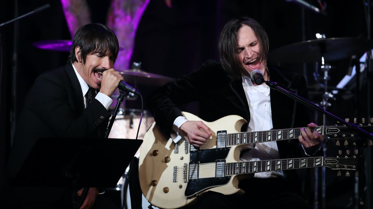 Anthony Kiedis (left) and Josh Klinghoffer of the Red Hot Chili Peppers perform onstage at the Whole Child International&#039;s Inaugural Gala at the Regent Beverly Wilshire Hotel on October 26, 2017 in Beverly Hills, California