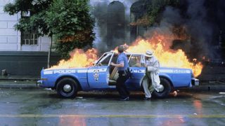 An image of a police car on fire from "The Usual Suspects"