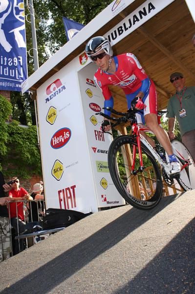 A racer rolls out of the start house