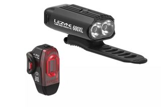 Image shows Lezyne Micro Drive 600XL and KTV Pro bike light set.