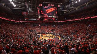 Before the NBA Finals, Scotiabank Arena installed two Shure Microflex Advance MXA 910 Ceiling Array Microphones on the bottom of the giant scoreboard hanging over the playing surface to better capture the sounds of the game.