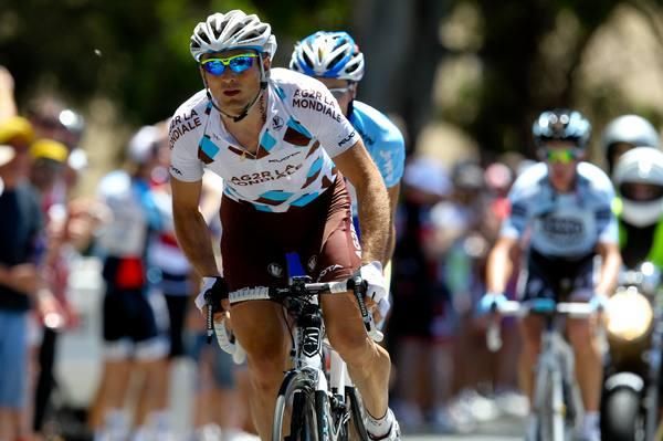 Yuriy Krivtsov (Ag2R) leads up the main climb of the day.