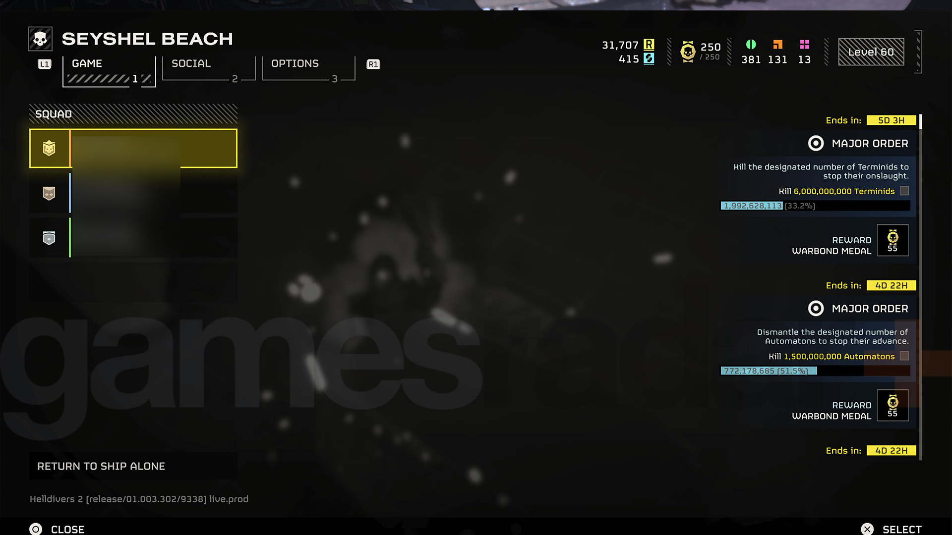 Numerous major orders are shown in Helldivers 2