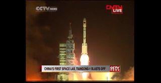 China launched the Tiangong-1 space lab module on a Long March 2F rocket.