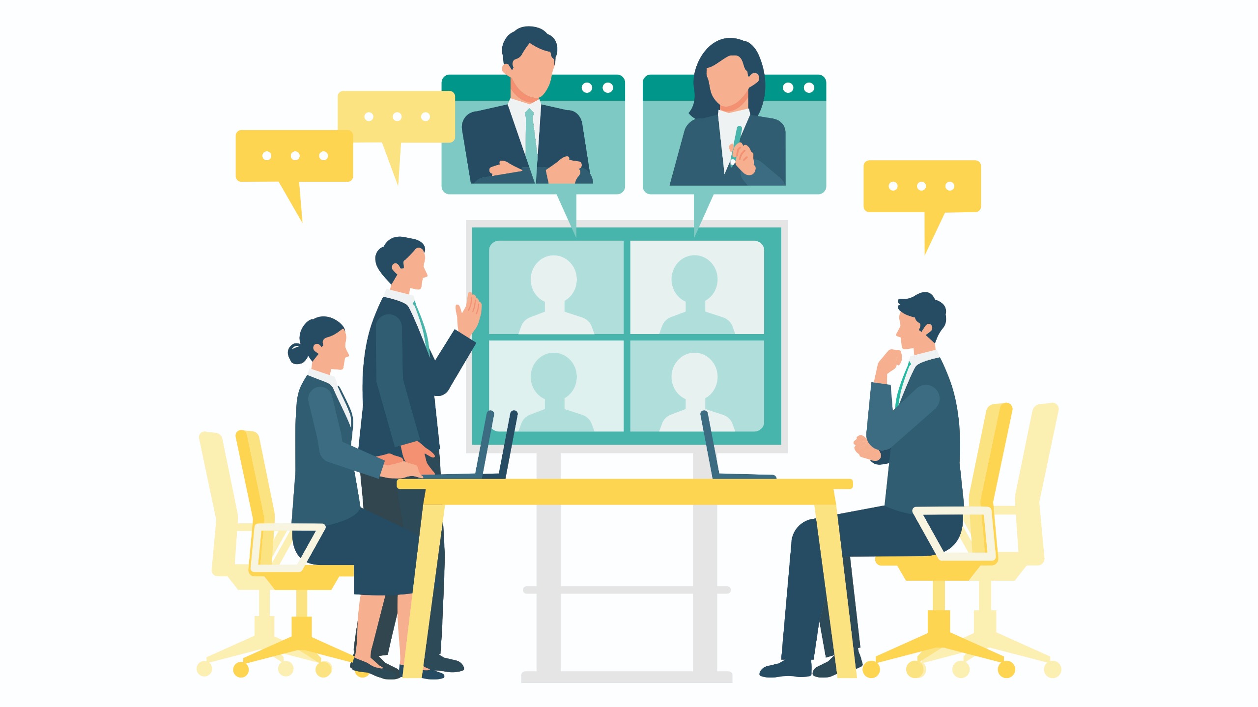 Illustration of conference room with videoconferencing