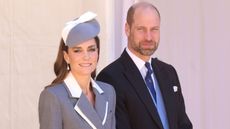 Catherine, Princess of Wales and Prince William, Prince of Wales attend the inspection of the Guard of Honour during a ceremonial welcome at Windsor Castle on the first day of a State Visit