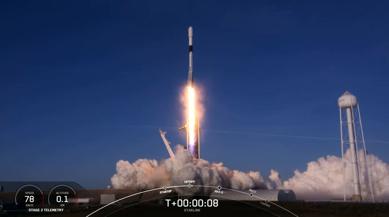 A SpaceX Falcon 9 rocket launches on a record 8th flight to delivery 60 Starlink internet satellites into orbit from Pad 39A of NASA's Kennedy Space Center on Jan. 20, 2021.