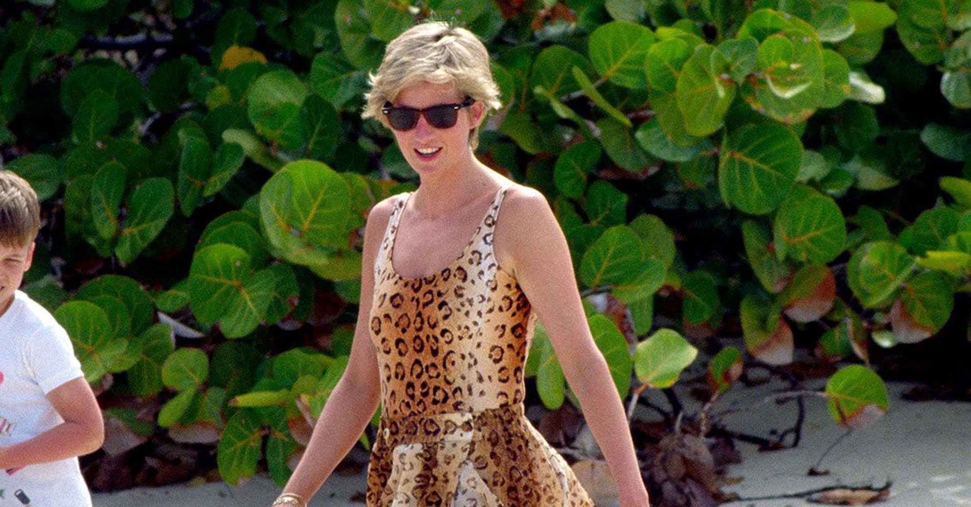 Princess Diana wears a leopard swimsuit