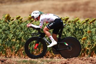 PAMPLIEGA SPAIN AUGUST 08 Stage winner Jay Vine of Australia and UAE Team Emirates sprints during the 46th Vuelta a Burgos Stage 4 an 184km individual time trial stage from Santa Maria del Campo to Pampliega on August 08 2024 in Pampliega Spain Photo by Gonzalo Arroyo MorenoGetty Images