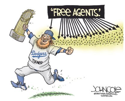 Editorial Cartoon U.S. Dodgers Justin Turner COVID